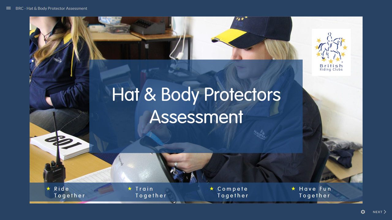 Screenshot from the BRC Hat & Body Protector Assessment eLearning.