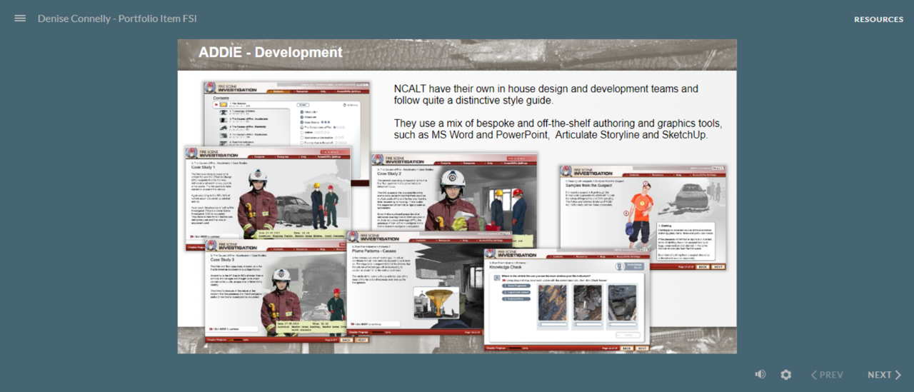 PowerPoint design showing visuals from the Fire Scene Investigation course.