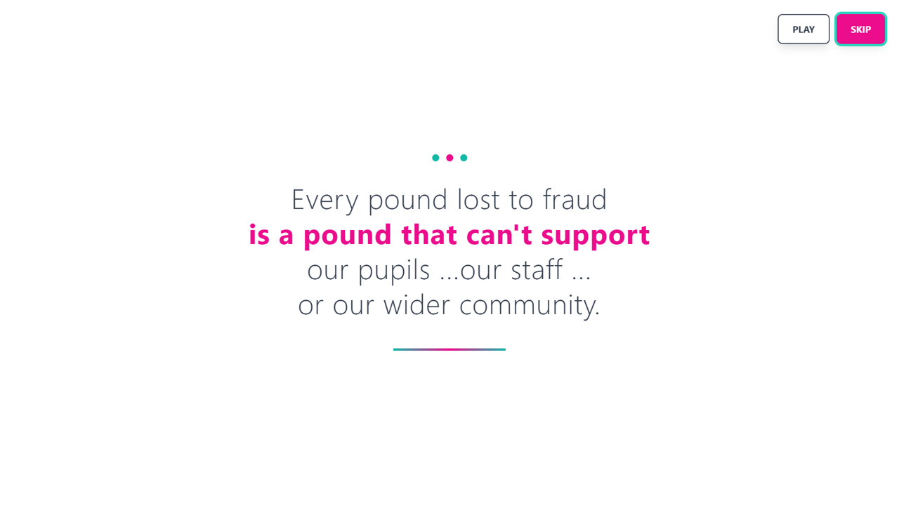 Screenshot from the Fraud is a BIG problem splash screen.