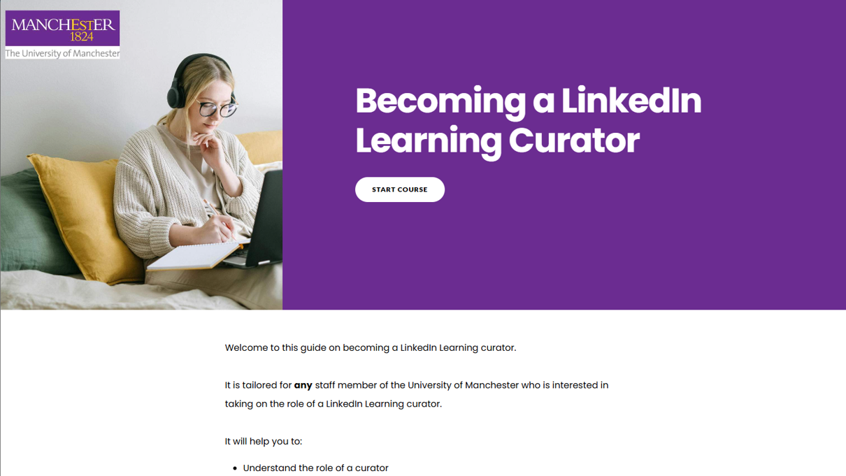 LinkedIn Learning Curator Guide landing page.