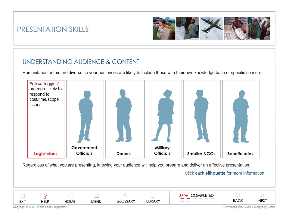 Stakeholder silhouettes with Logisticians highlighted; note indicates logisticians respond to cost and scope issues.